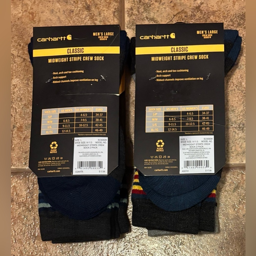 NWT *Bundle 4 pairs* men’s Carhartt Classic Midweight Stripe Crew Socks sz XL - Picture 2 of 8